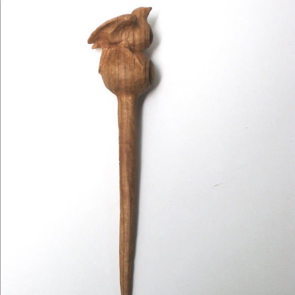 Hand carved wood bird hair thing stick handmade - Picture 5 of 7